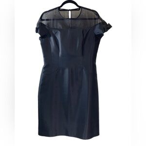 Teri Jon NWOT black wool & silk dress w/ sheer yoke & bow detail on cap sleeves